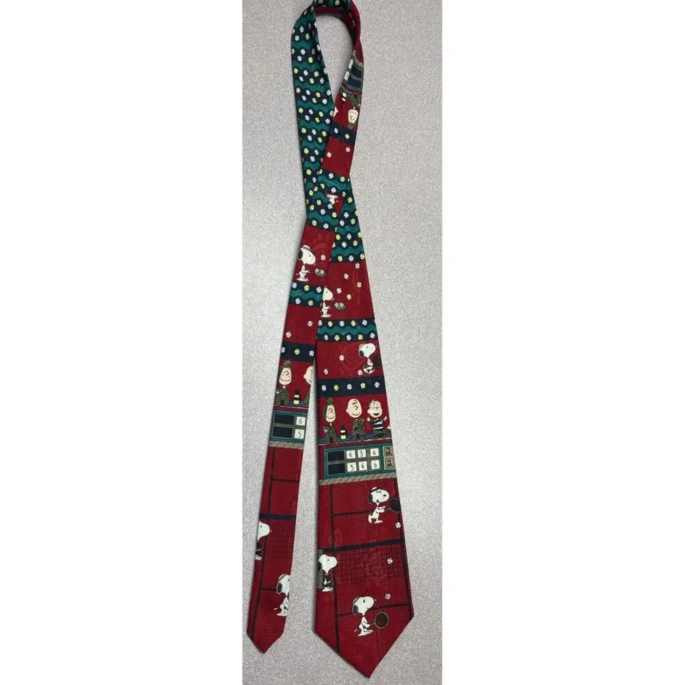 Snoopy Peanuts Tennis Tie Red Charlie Brown Woodstock Novelty